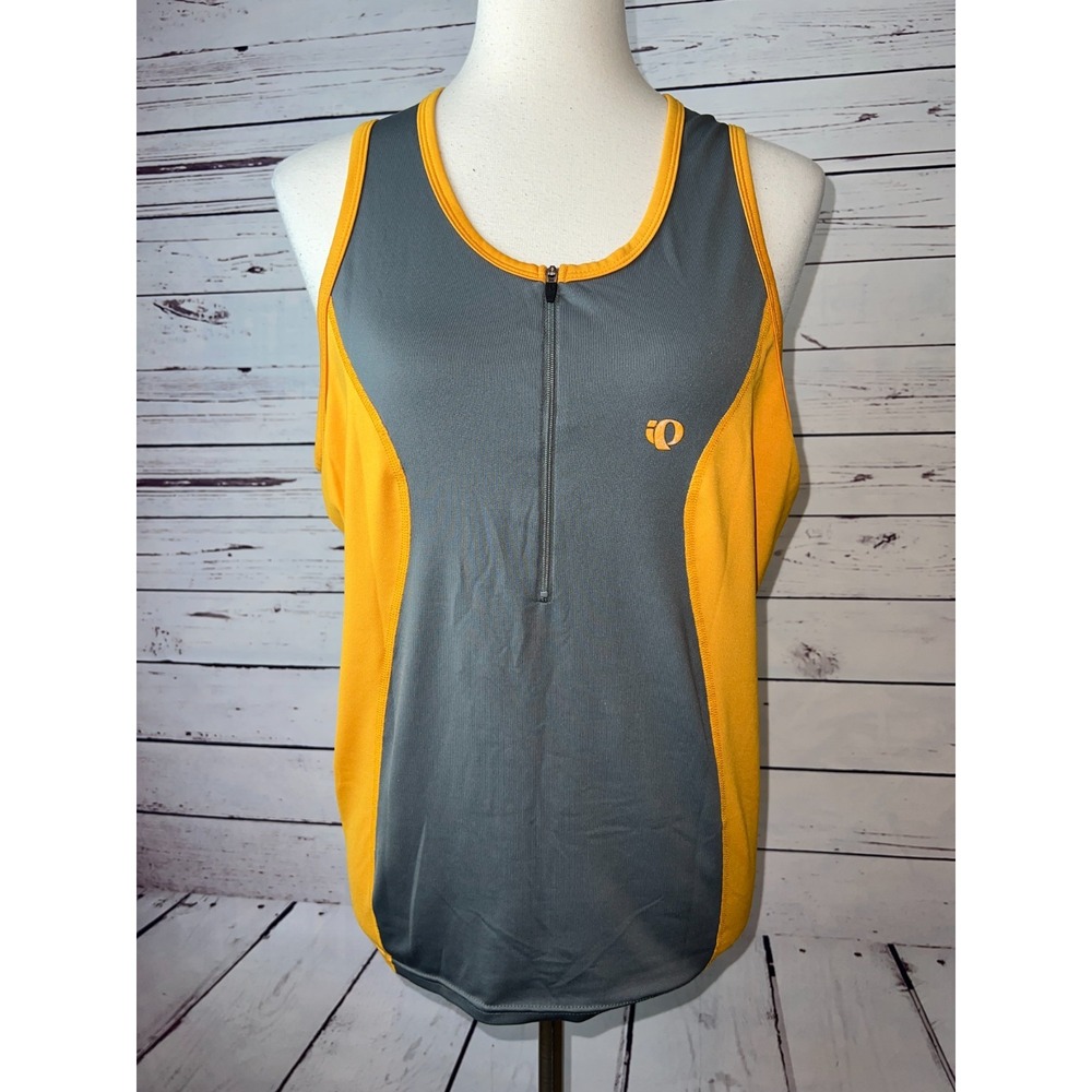 Pearl Izumi Cycling Tank Top Womens Large Gray Yellow Quarter Zip 1823 Biking - Picture 9 of 11